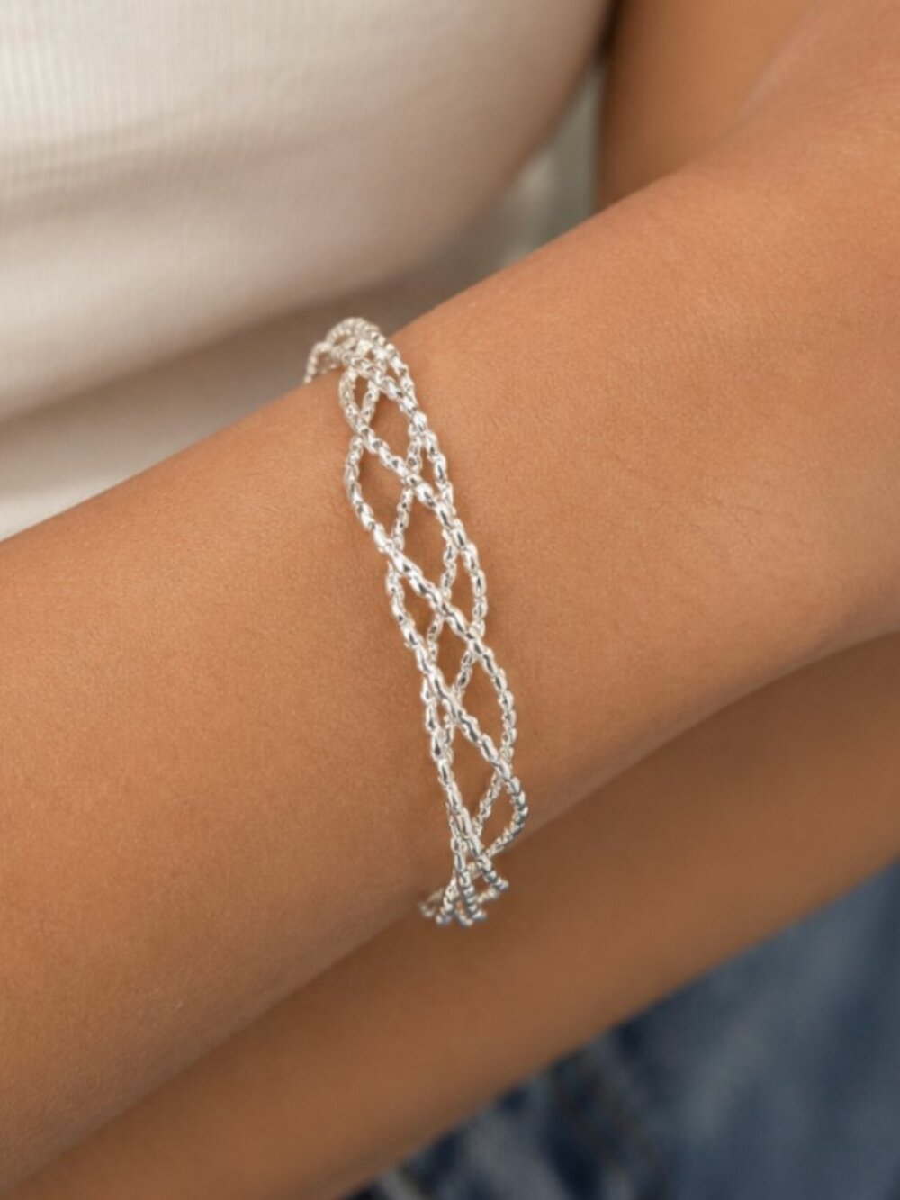 925 Sterling Silver Bangle Bracelet Silver Cuff Bracelet Textured Wire Bracelet